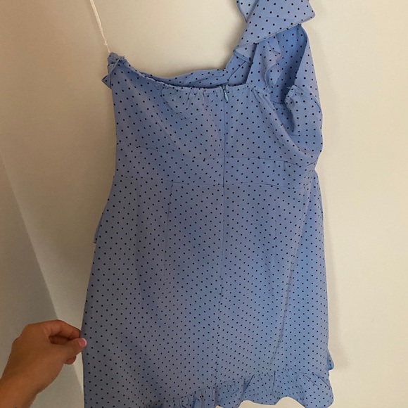 One Strap Polka Dot Baby Blue Doll Dress - Picture 3 of 6